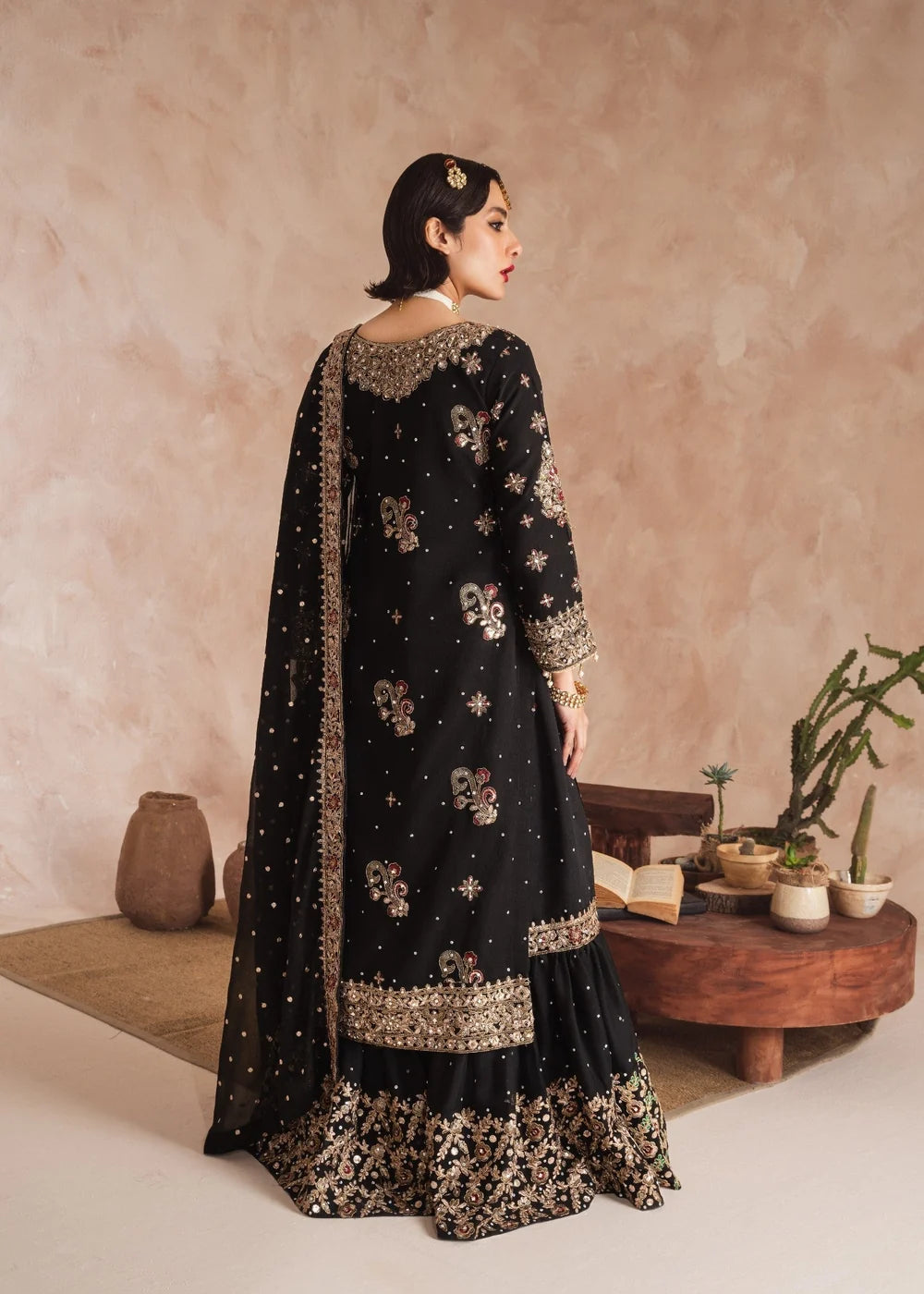 3 Piece Chiffon Heavily Embroidered Gharara Set
