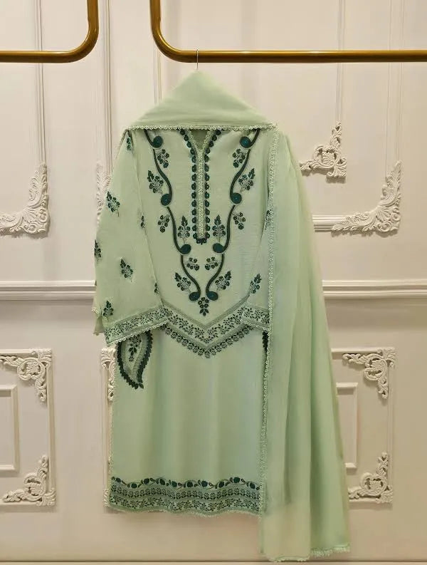 Agha Noor 3 Piece - Pure Embroidered Cotton Net Suit S114302