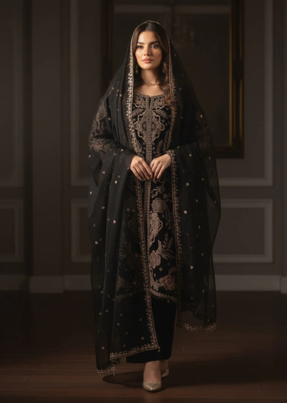 Velvet Embroidered Dress Pakistani Designer Ready To Wear