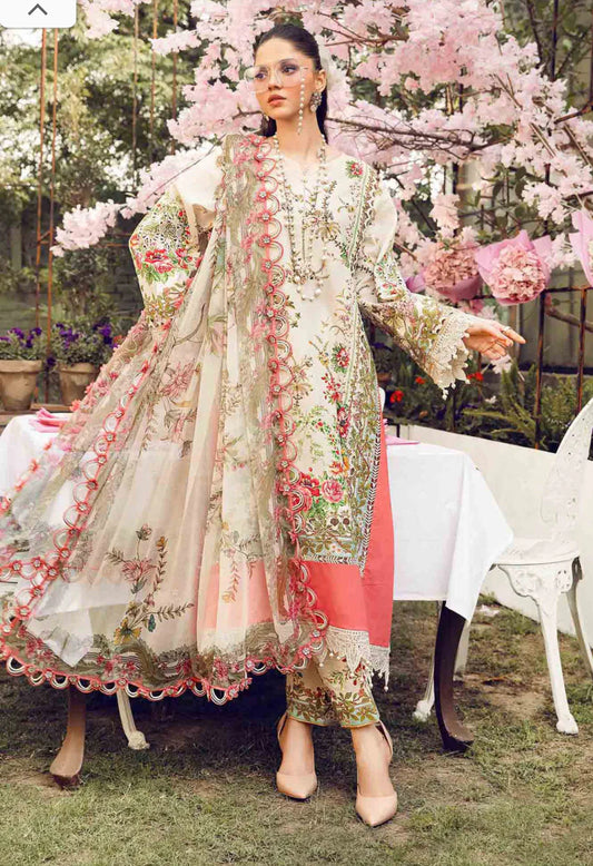 Maria B M Prints 3 Piece Stitched Embroidered Lawn Suit | MPT-2605-A