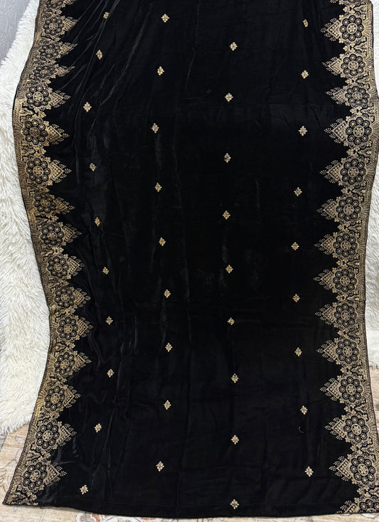 Velvet Zari Embroidered Shawl Black