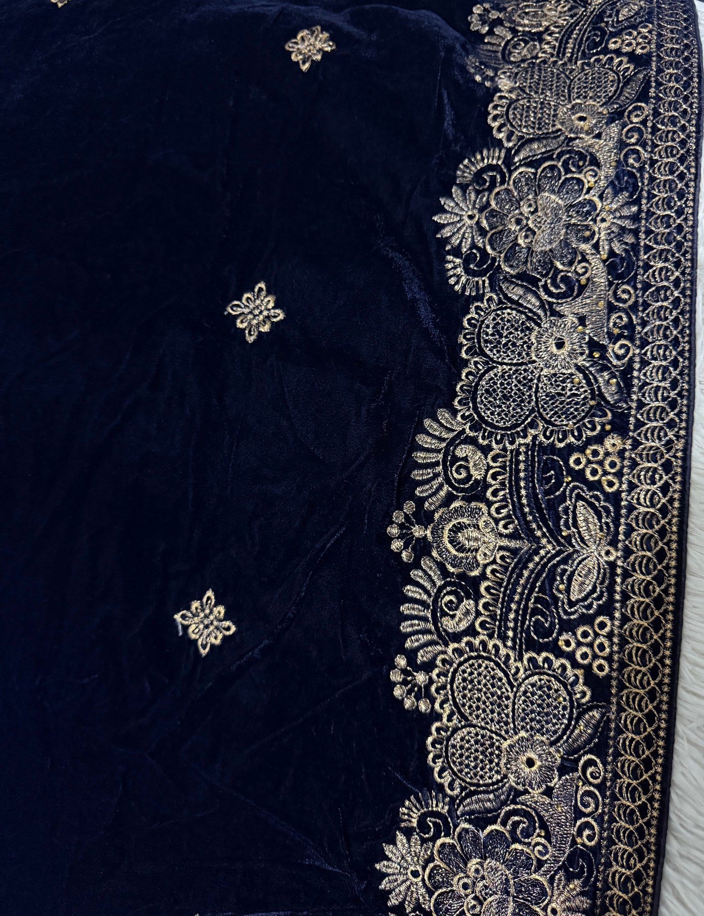 Velvet Zari Embroidered Shawl Blue