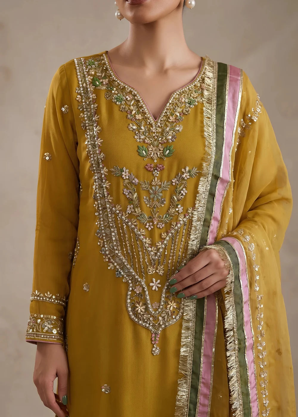 Chiffon Embroidered Gharara Dress -3 Piece Set