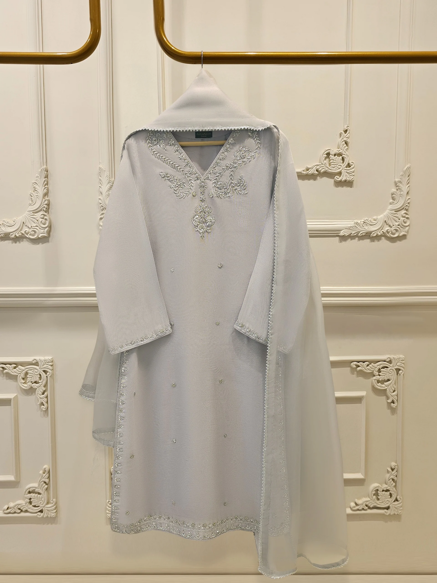 Agha Noor 3 Piece - Pure Embroidered Cotton Net Suit S112035
