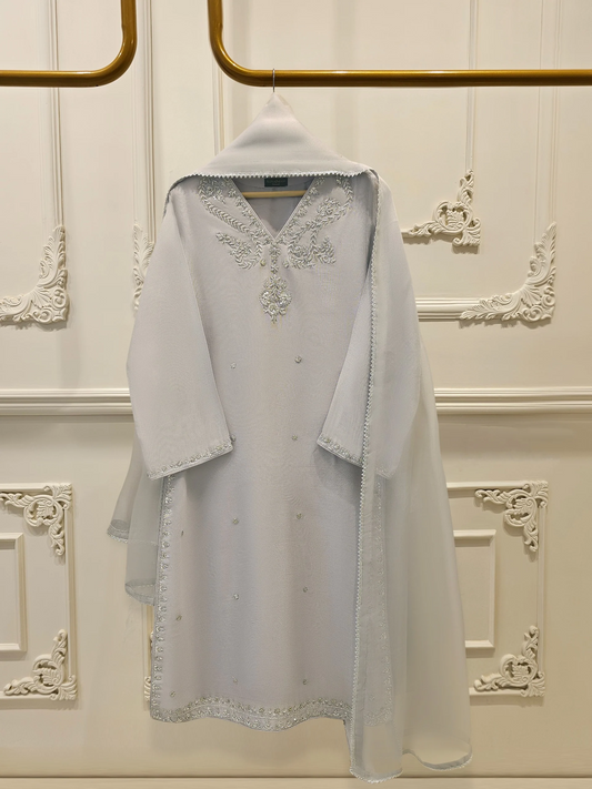 Agha Noor 3 Piece - Pure Embroidered Cotton Net Suit S112035