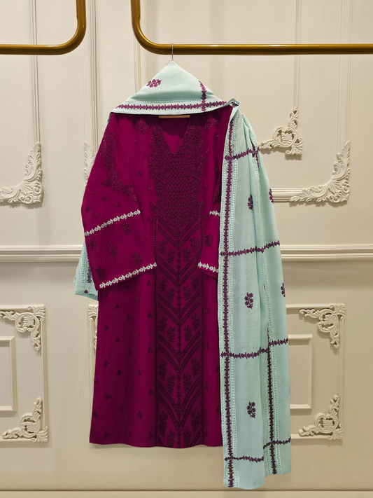 Agha Noor 3 Piece - Pure Embroidered Cotton Net Suit