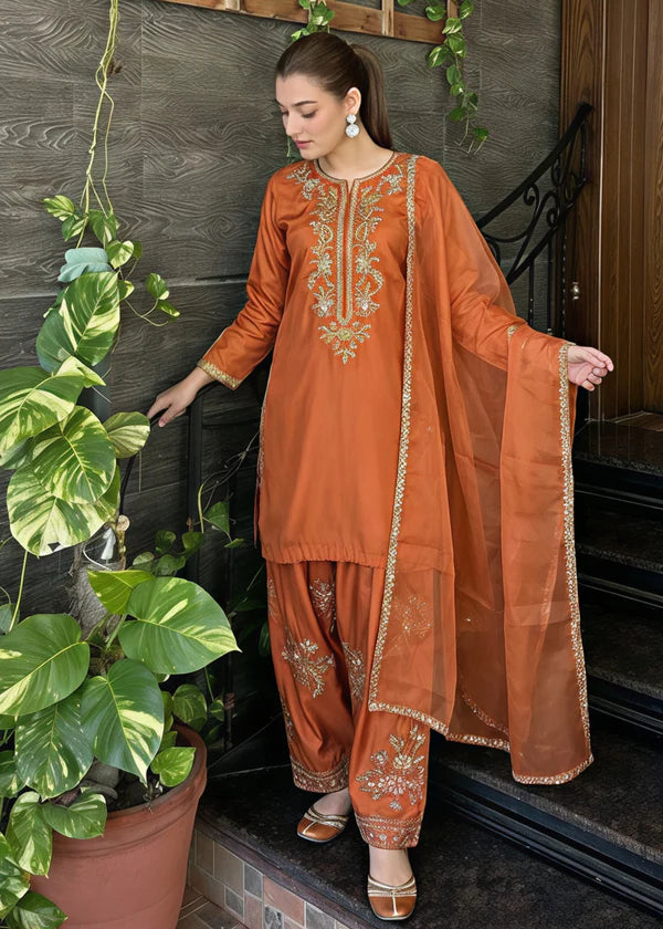 Silk Embroidered Farshi Dress