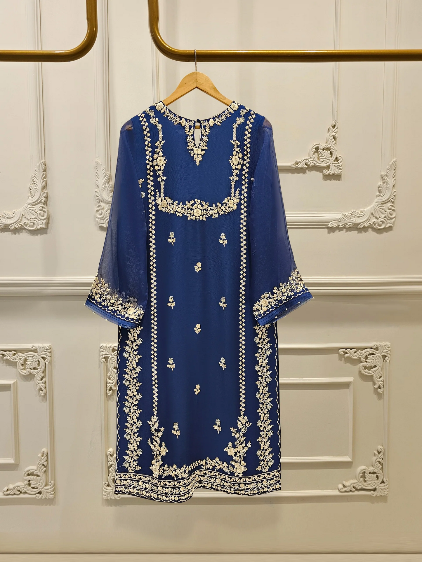 Agha Noor 3 Piece - Pure Chiffon Embroidered Dress