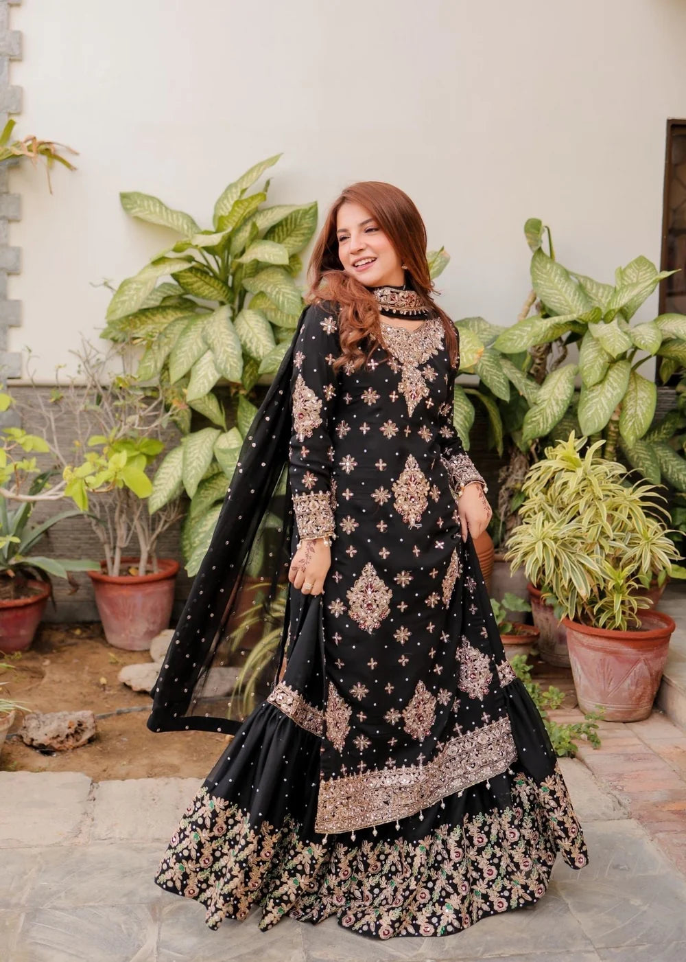 3 Piece Chiffon Heavily Embroidered Gharara Set
