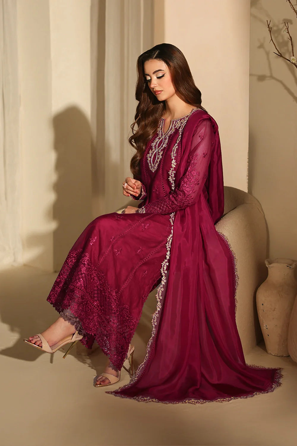 Azure Khadi Net Embroidered Dress