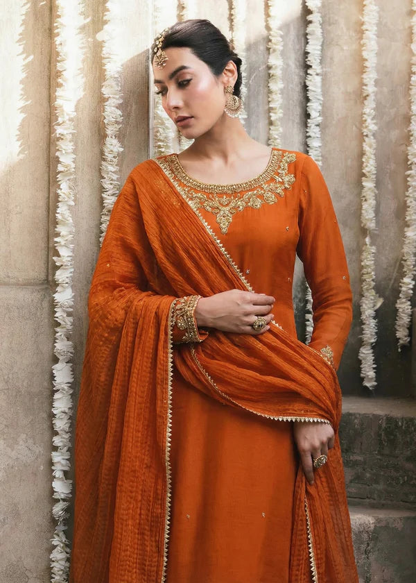 Chiffon Silk Embroidered Crush Sharara