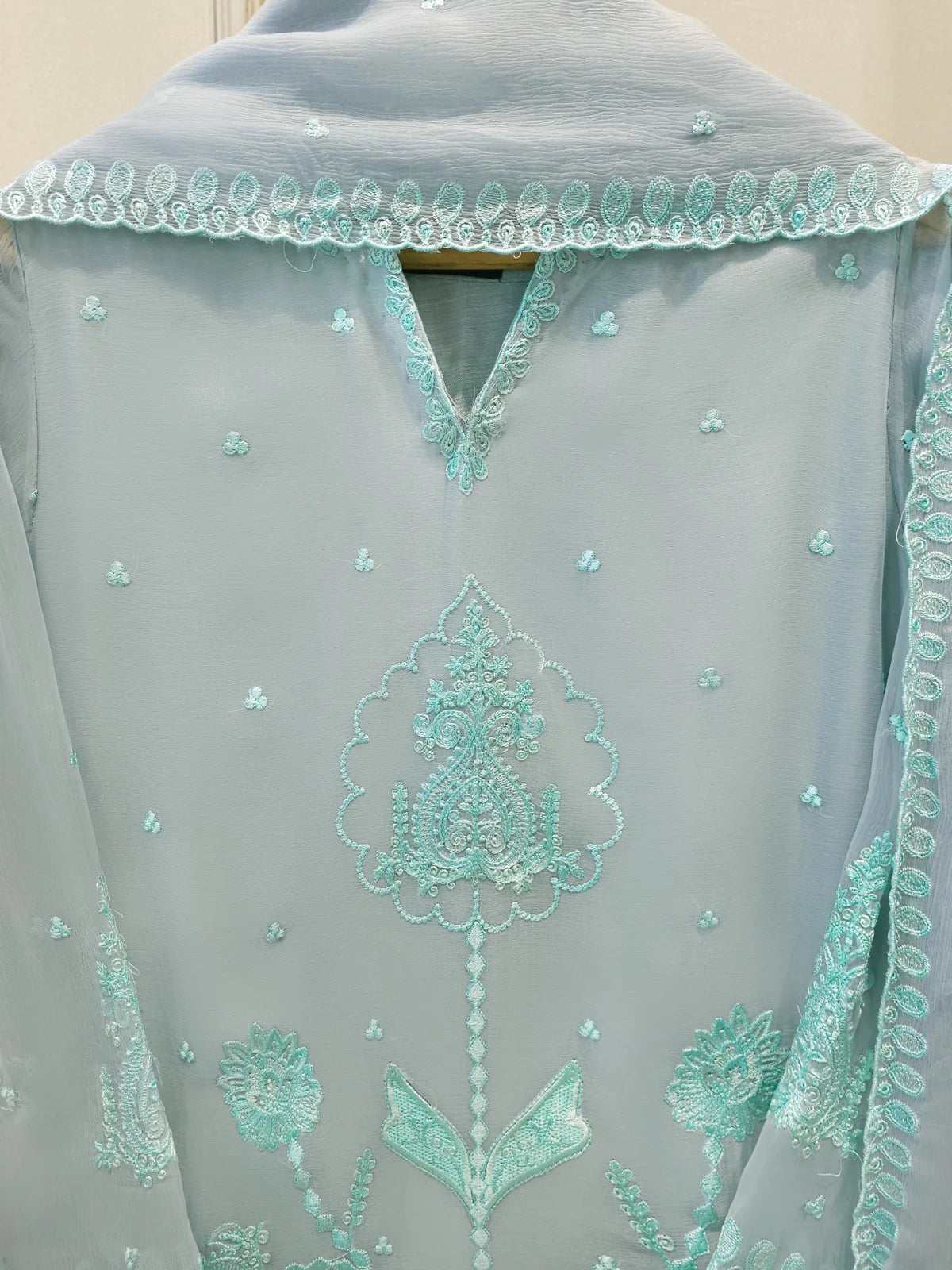 Agha Noor 3 Piece - Pure Chiffon Embroidered Dress