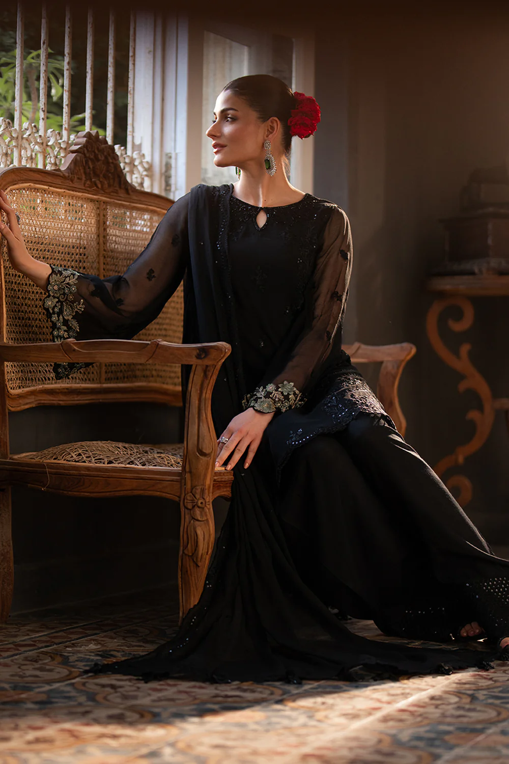 Azure Chiffon Embroidered Farshi Dress Latest Collection 2025