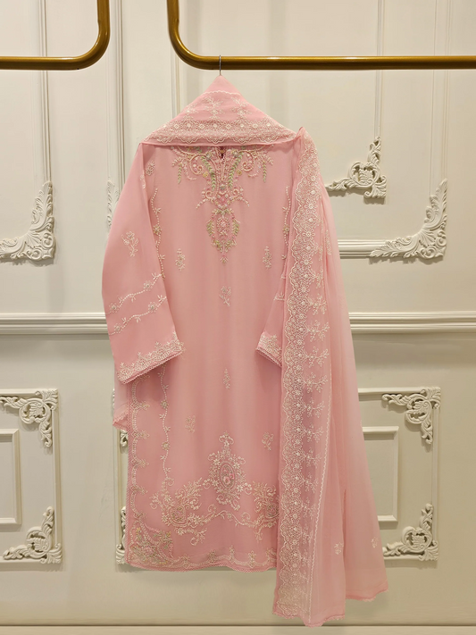 Agha Noor 3 Piece - Pure Chiffon Embroidered Dress S112509