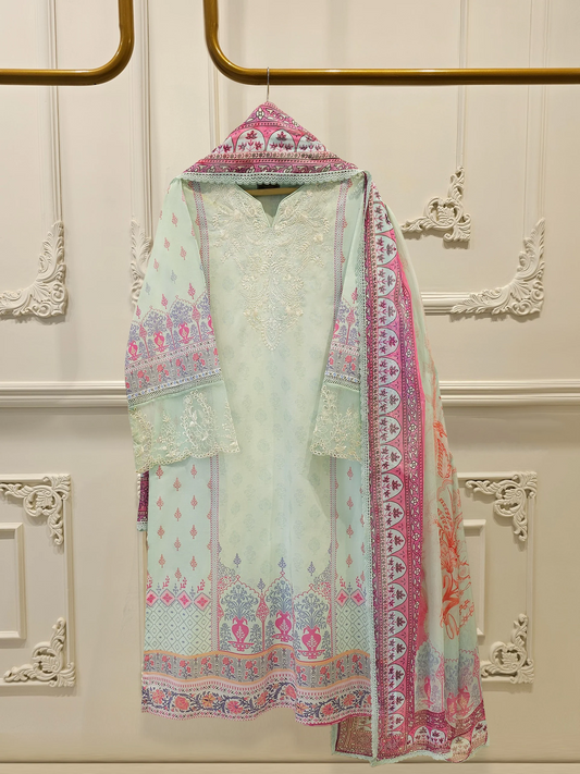 Agha Noor 3 Piece - Embroidered Lawn Suit S112098