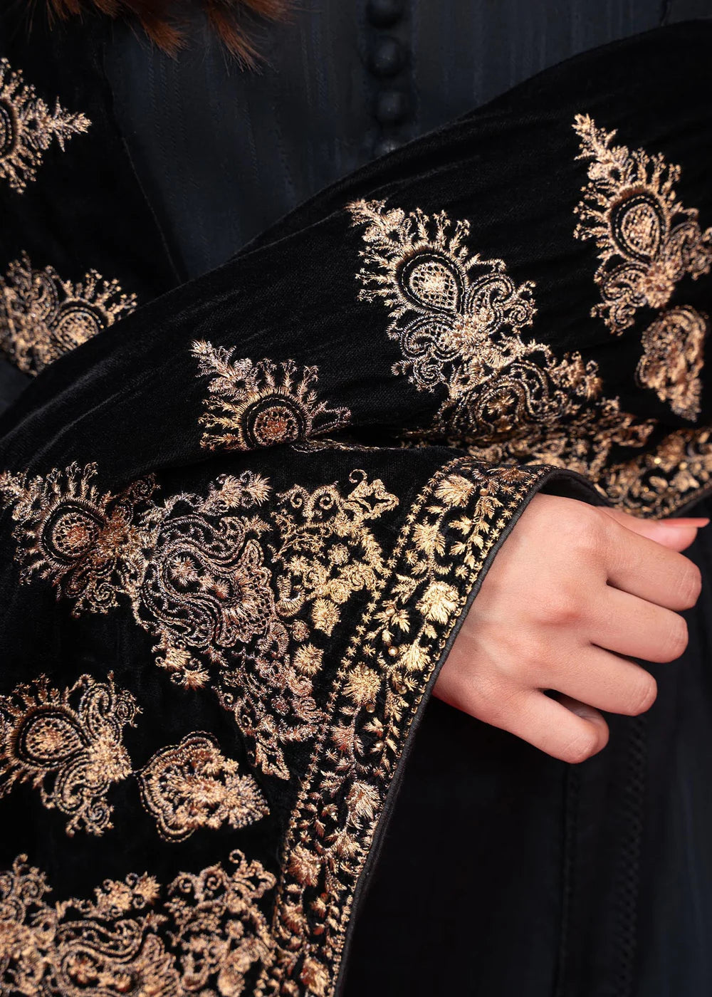 Velvet Zari Embroidered Shawl Black