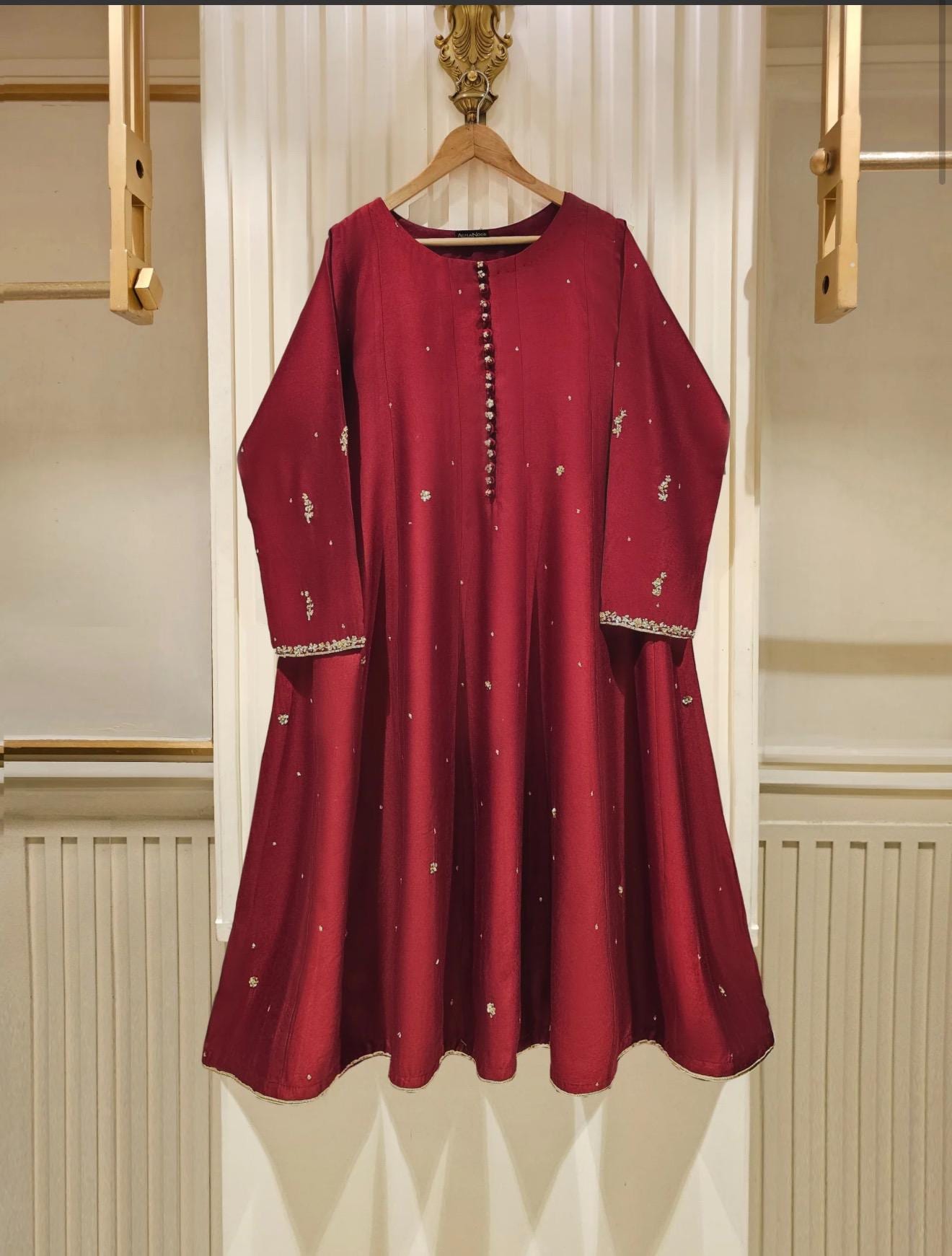 Agha Noor Dress Original 3 Piece Pure Cotton Net Dress Maroon
