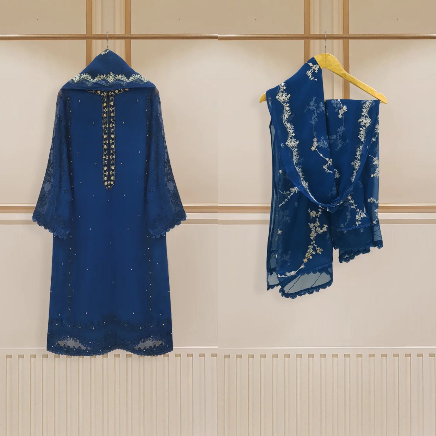 Agha Noor 2 Piece Chiffon Embroidered Dress