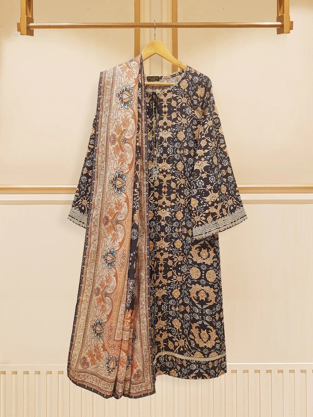 Agha Noor Original 3 Piece Cambric Cotton Dress