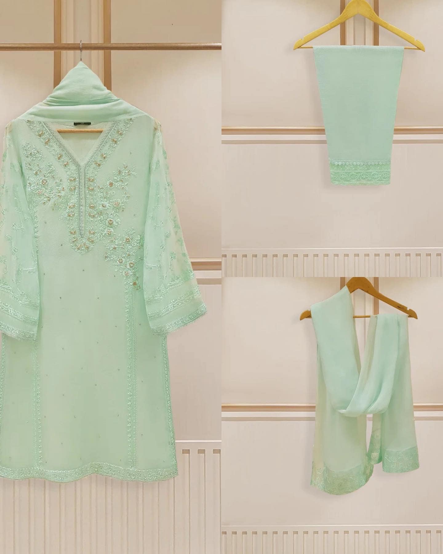 Agha Noor 3 Piece - Pure Chiffon Embroidered