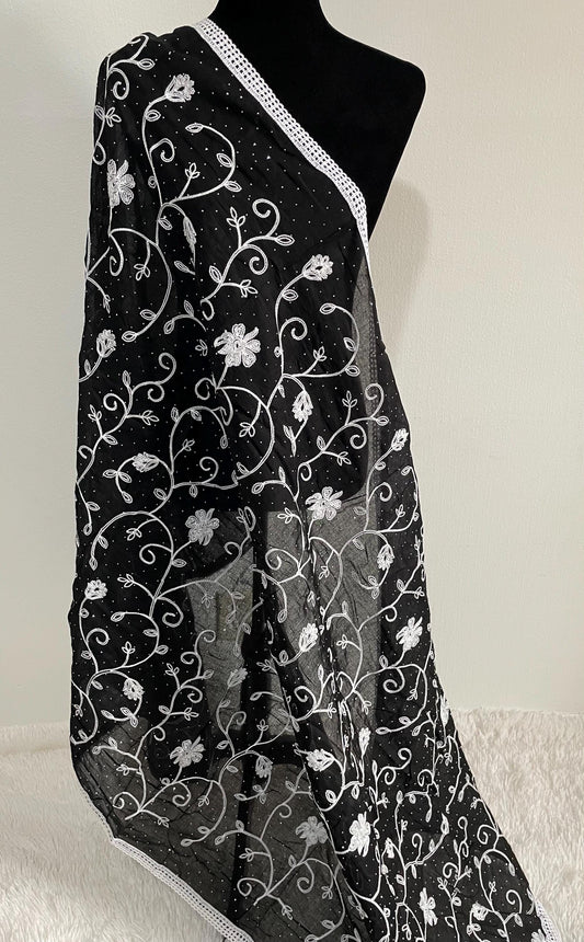 Cotton Embroidered Dupatta Black & White