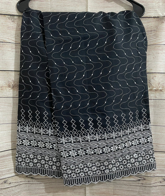 Cotton Lawn Embroidered Chikankari Pant Trouser Black & White