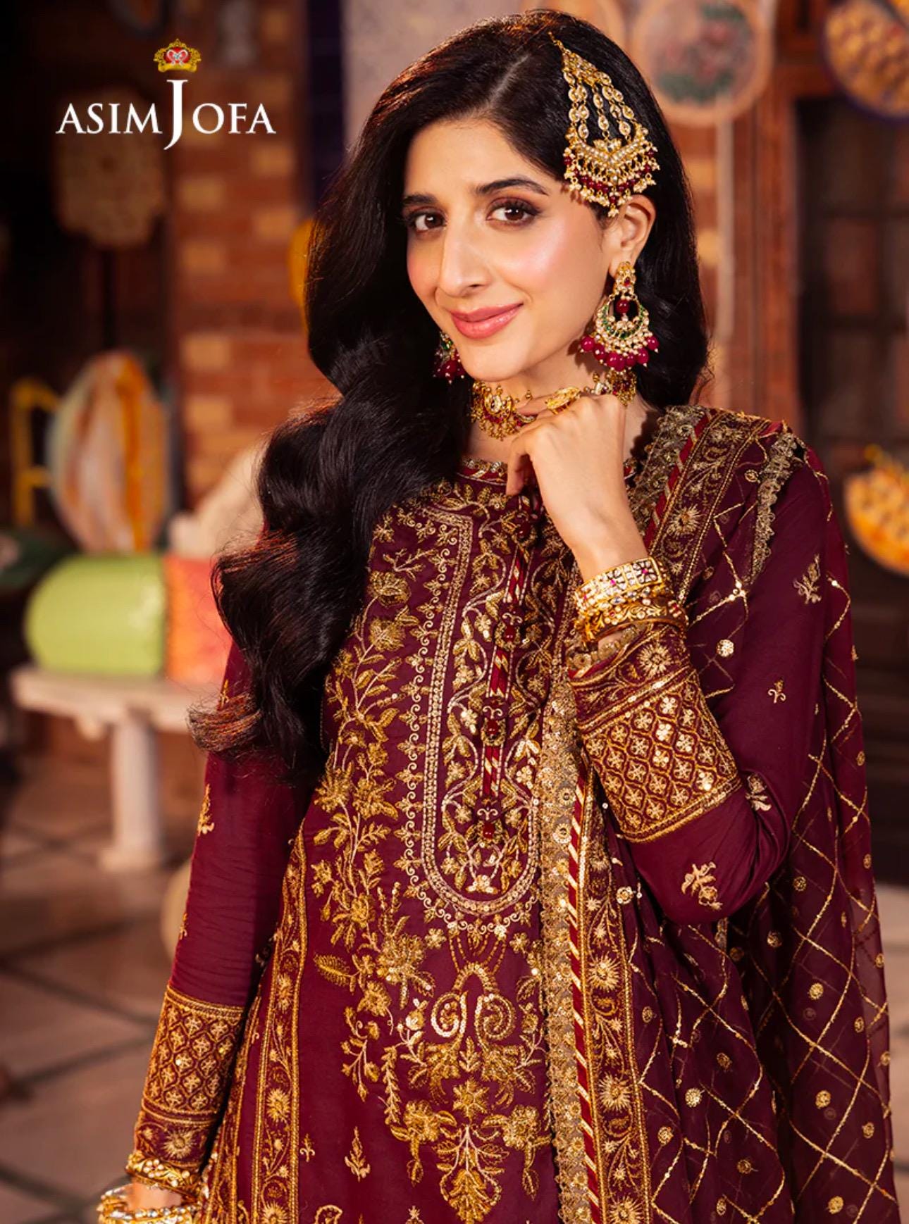 Asim Jofa Original Twisted Silk Embroidered Pakistani Designer Wear Size Large