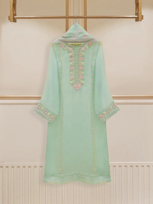 Agha Noor 2 Piece Chiffon Embroidered Dress