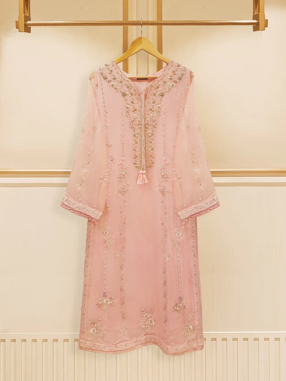 Agha Noor 3 Piece Chiffon Embroidered Dress