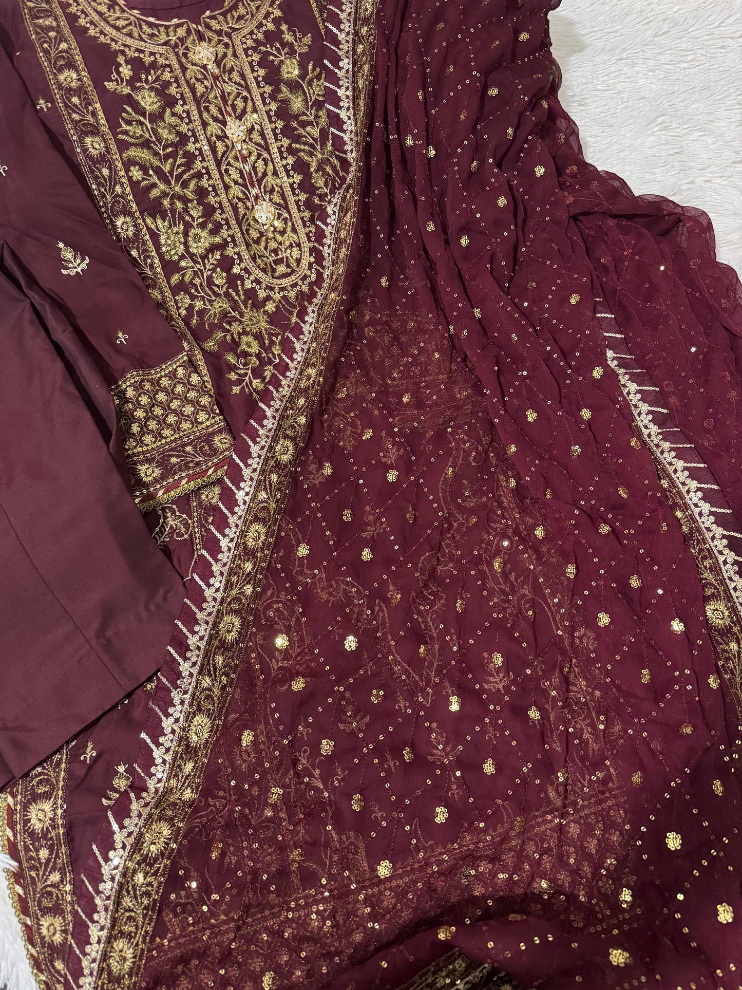 Asim Jofa Original Twisted Silk Embroidered Pakistani Designer Wear Size Large