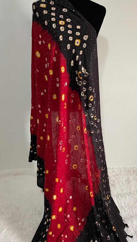 Cotton Linen Chunri Dupatta Black & Red