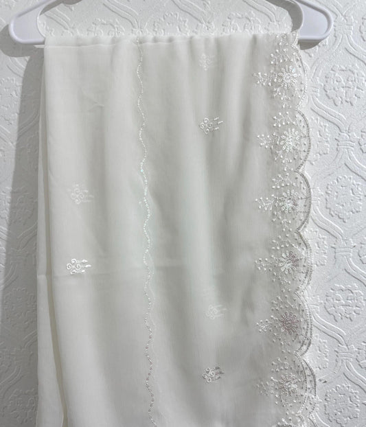 Pure Chiffon Sequins Embroidered Dupatta White