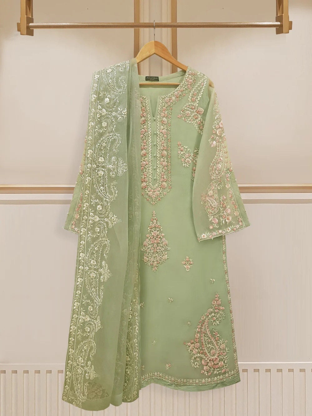 Agha Noor 3 Piece - Organza Embroidered Suit