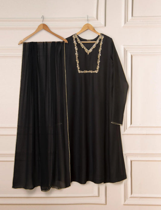 Agha Noor Dress Original 3 Piece Pure Cotton Net Dress Black
