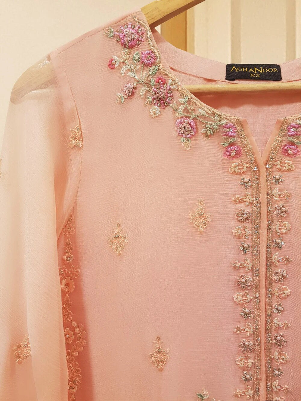 Agha Noor Original Pure 3 Piece Chiffon Embroidered Dress