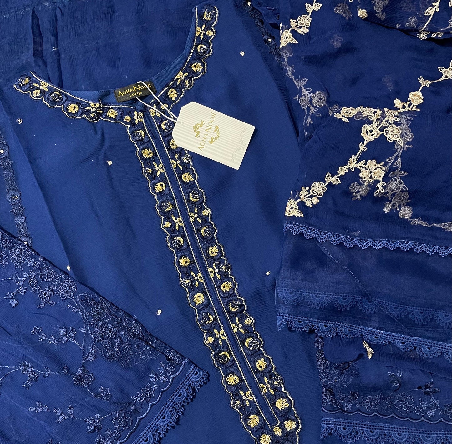 Agha Noor 2 Piece Chiffon Embroidered Dress