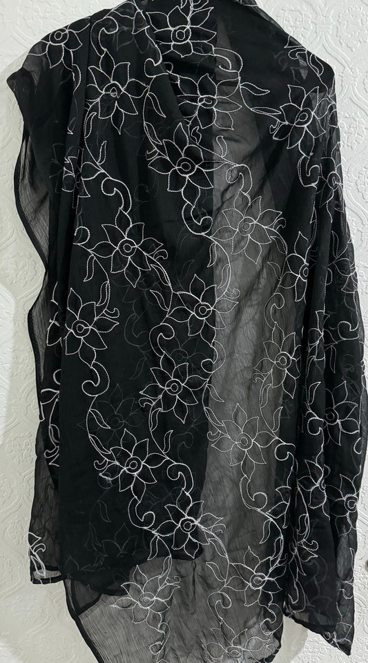 Chiffon Embroidered Dupatta Black & White