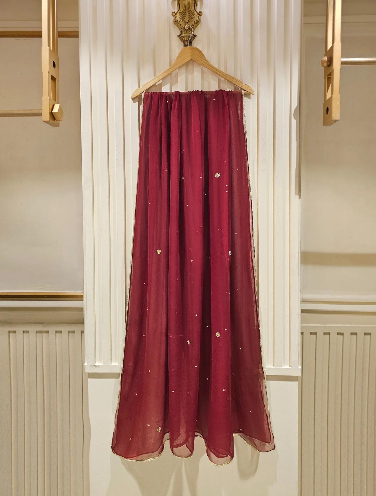 Agha Noor Dress Original 3 Piece Pure Cotton Net Dress Maroon
