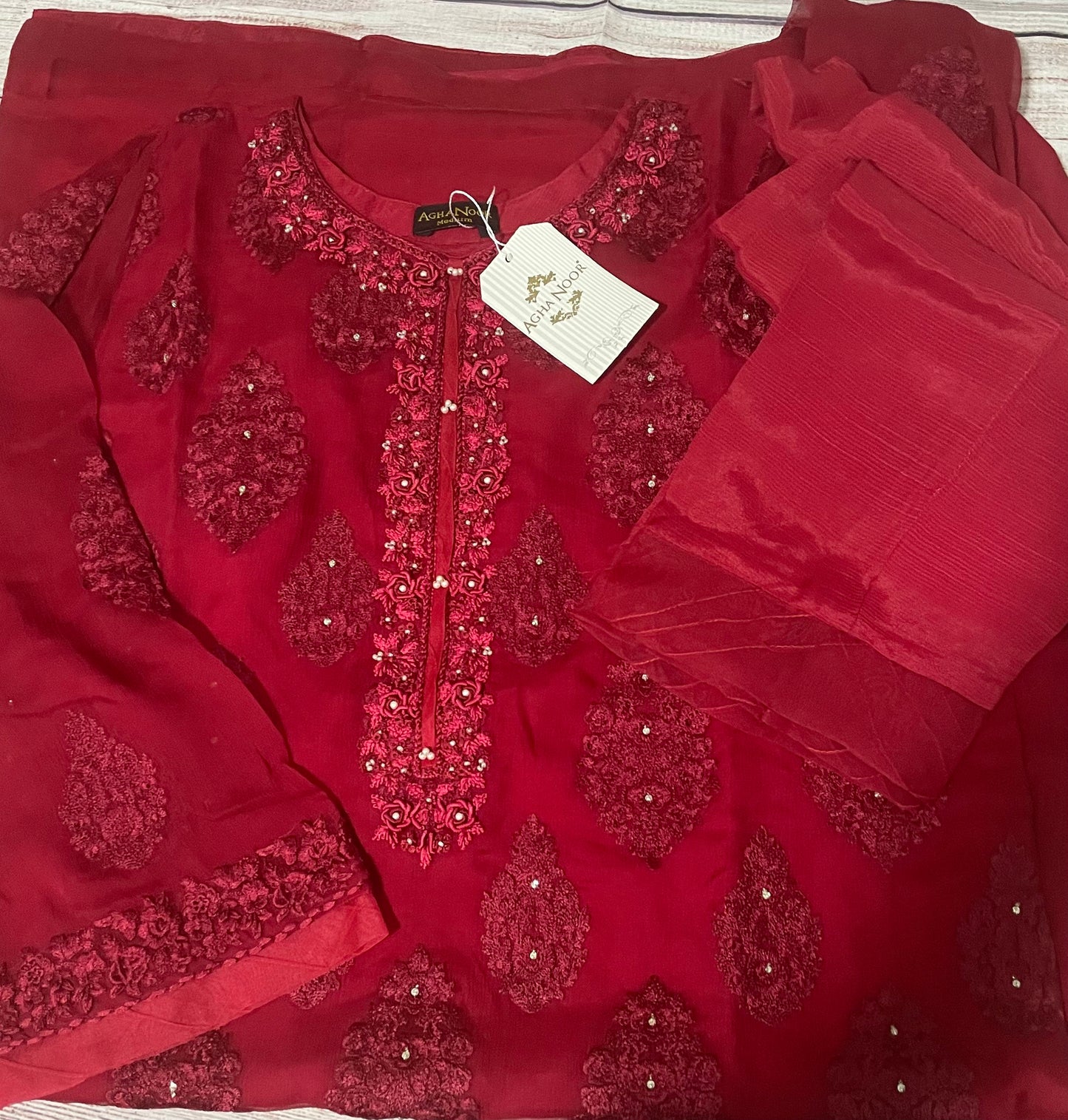 Agha Noor 3 Piece Chiffon Embroidered Dress