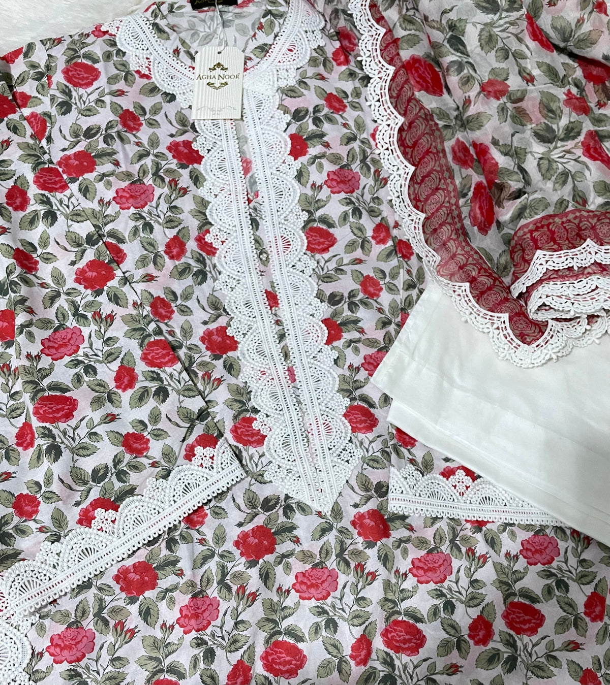 Agha Noor Original 3 Piece Cambric Cotton Dress