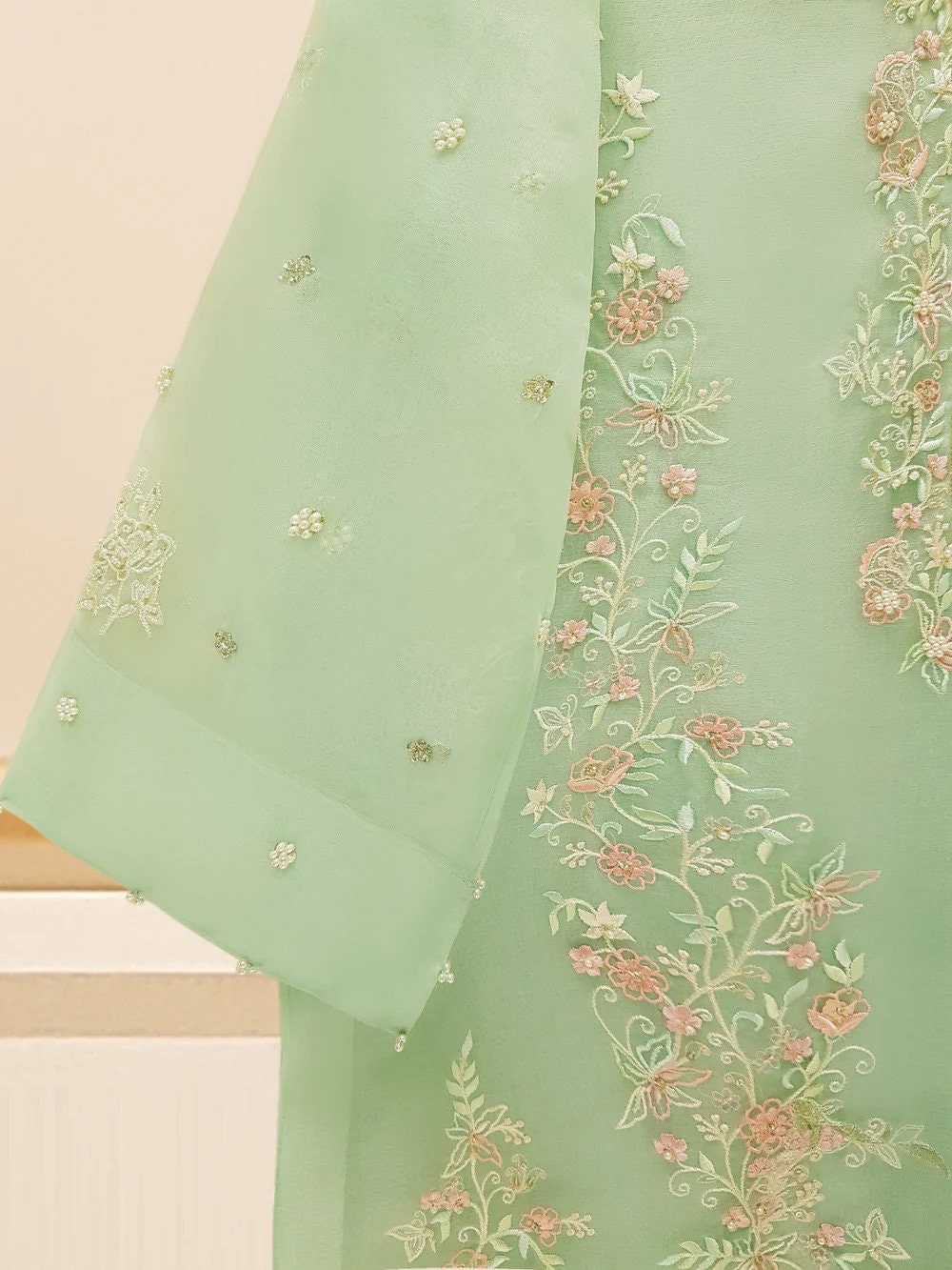 Agha Noor Original 3 Piece Organza Embroidered Dress