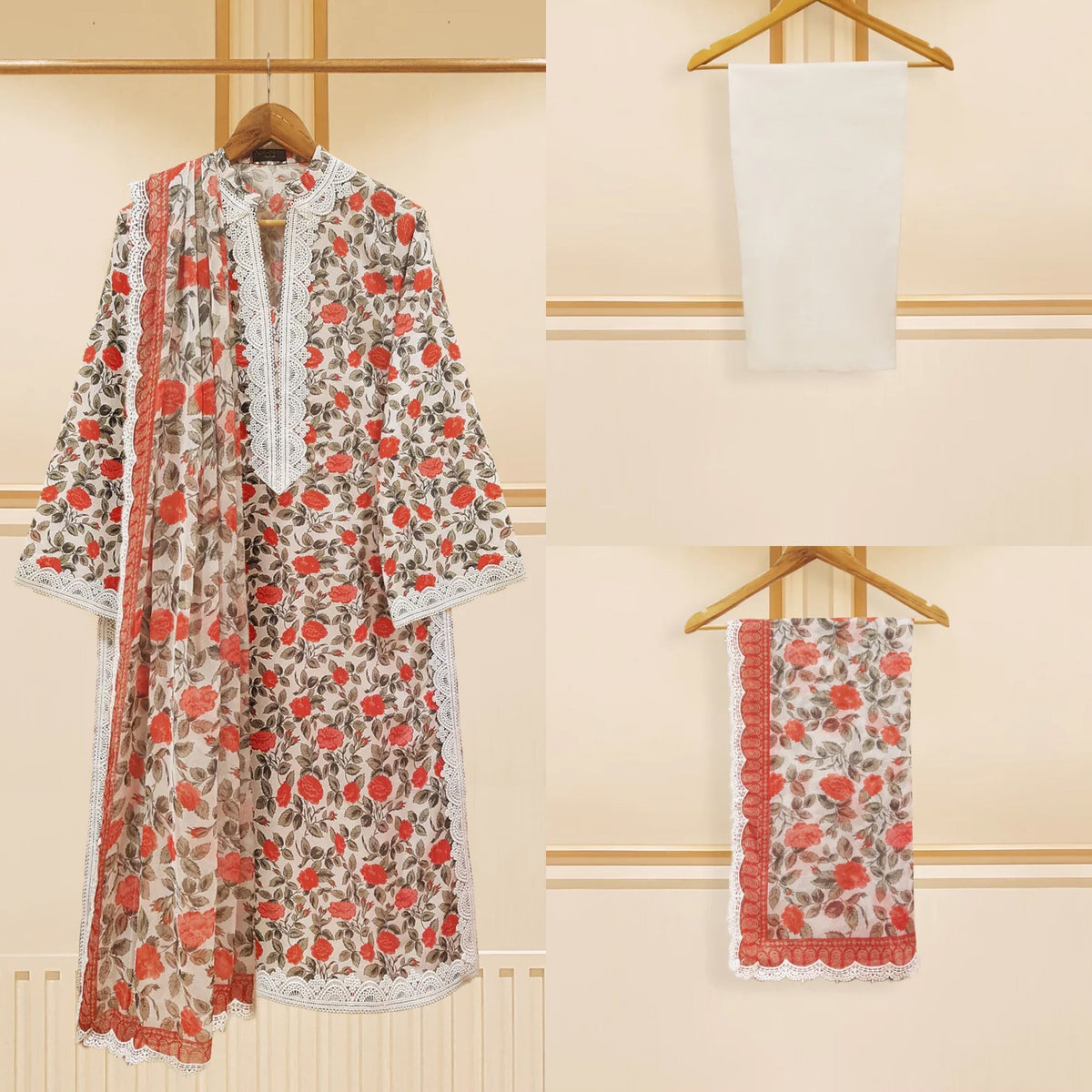 Agha Noor Original 3 Piece Cambric Cotton Dress