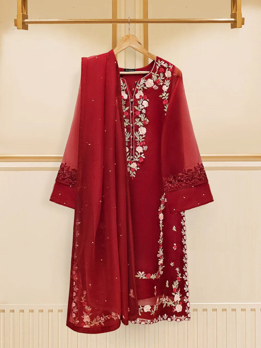 Agha Noor 3 Piece - Organza Embroidered Suit
