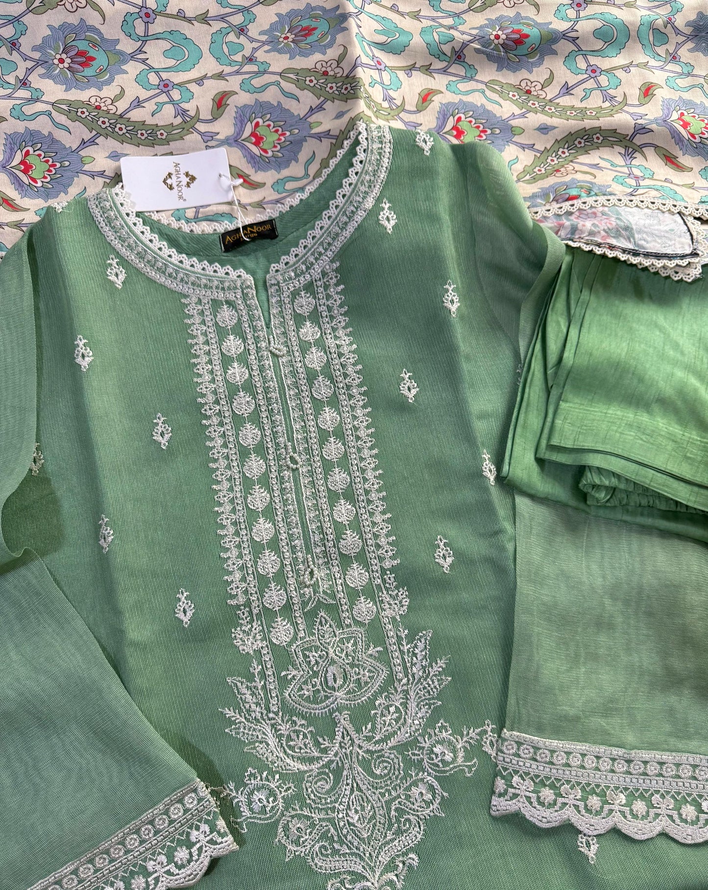 Agha Noor 3 Piece -Pure Cotton Net Embroidered