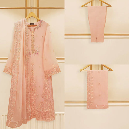 Agha Noor Original Pure 3 Piece Chiffon Embroidered Dress