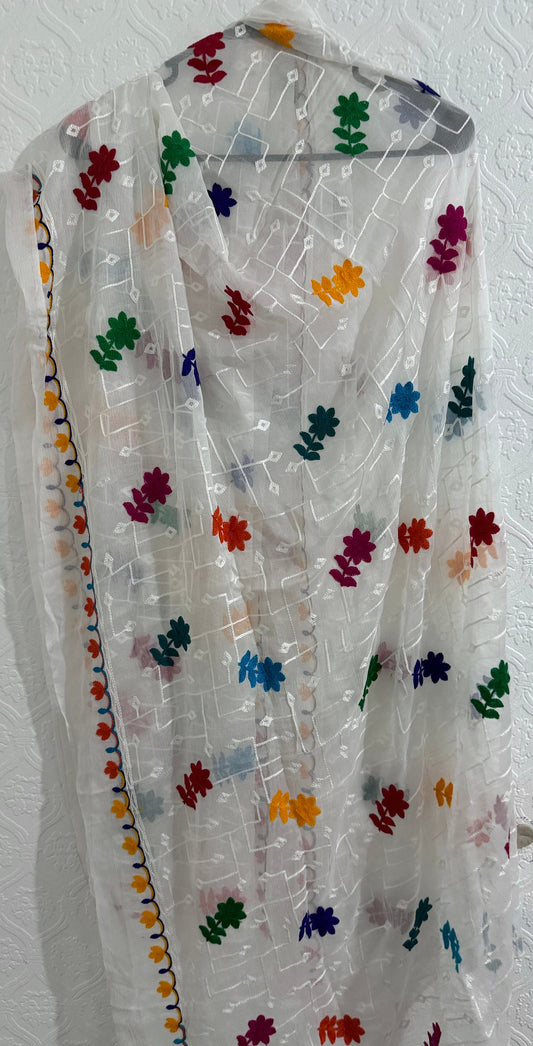 Chiffon Embroidered Dupatta White
