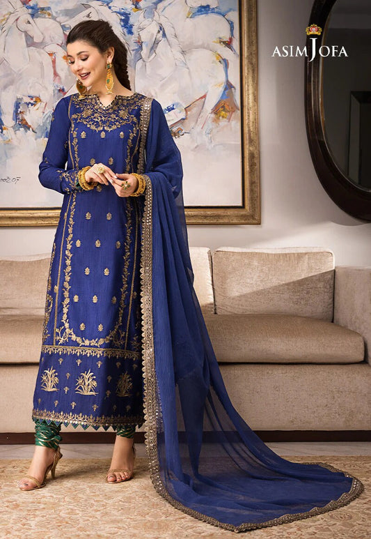 Asim Jofa Original Indian Raw Silk Embroidered Zari Sitara Collection Pakistani Designer Wear Size Medium & Large