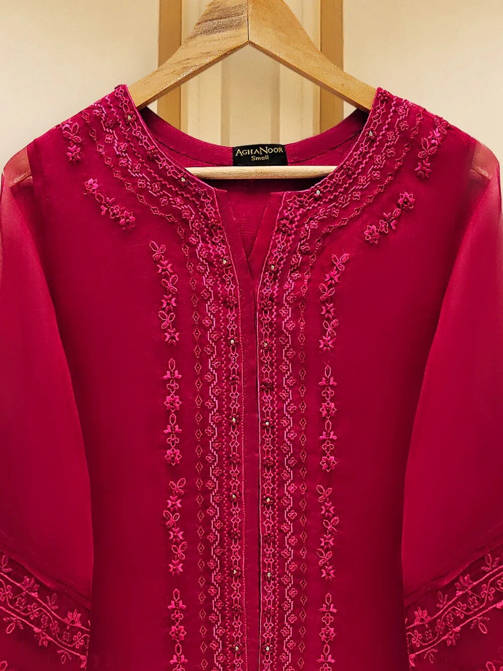 Agha Noor Original 3 Piece Organza Embroidered Dress