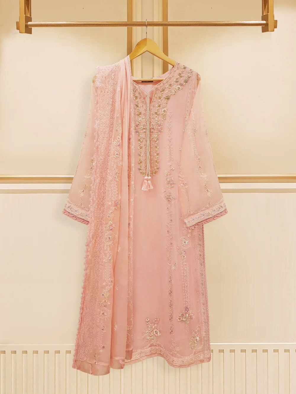 Agha Noor 3 Piece Chiffon Embroidered Dress