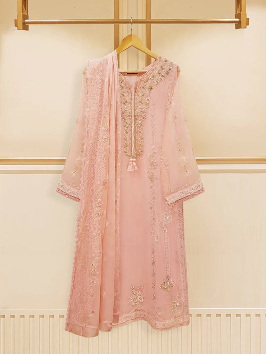 Agha Noor 3 Piece Chiffon Embroidered Dress